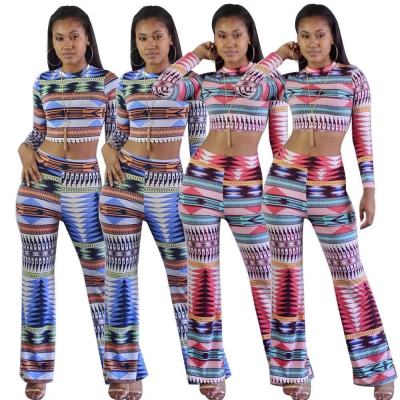 National Style Leisure Sets Women Crop Top Printing Pants MDF5007