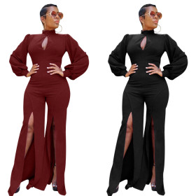 Office Ladies High Split Women Solid Jumpsuit For Wholesale ZH5115