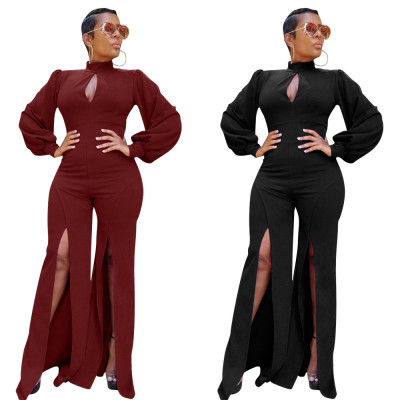 Office Ladies High Split Women Solid Jumpsuit For Wholesale ZH5115