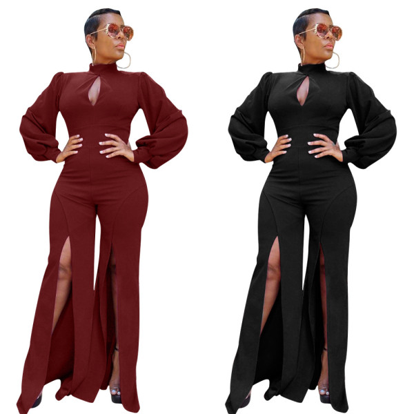 Office Ladies High Split Women Solid Jumpsuit For Wholesale ZH5115