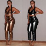 Club Shiny Outfits Sexy Bra Top Women Tight Pants F8192