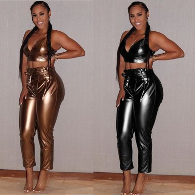 Club Shiny Outfits Sexy Bra Top Women Tight Pants F8192