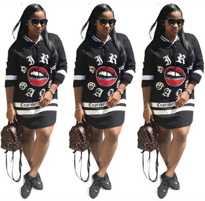 Hot Sale Women Printing 3/4 Sleeves Casual Dress For Daily Wear H1251