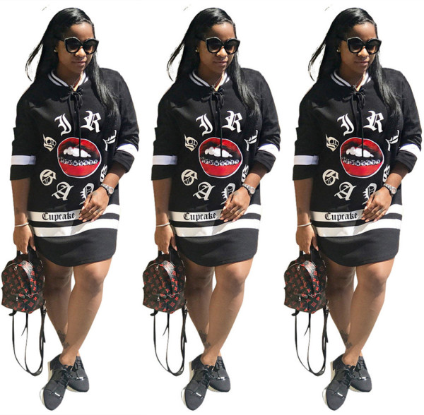 Hot Sale Women Printing 3/4 Sleeves Casual Dress For Daily Wear H1251