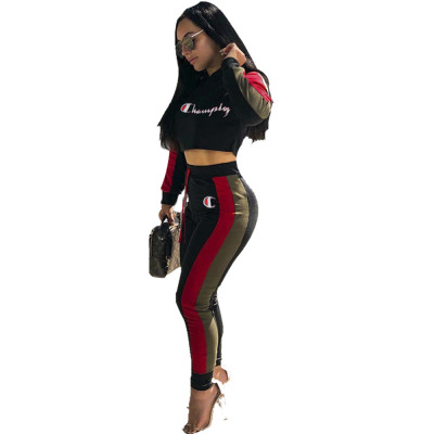 【HOT】 Letters Printed Mini Tops With Pancil Pants 2 Pcs Women Sets MDF-5018