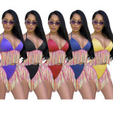 Mature Women Fashion Swimming Tassel 2 Pieces Bikini Sets SMD636