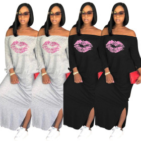 Off Shoulder Lips Loose Long Dress SDD9024