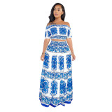 Strapless Top Loose Skirt Casual Printing Ladies Suits SMR9215