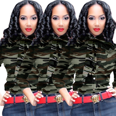 Camouflage Hot Sale Female Oversize Denim Tied Top HG5280