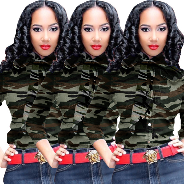 Camouflage Hot Sale Female Oversize Denim Tied Top HG5280