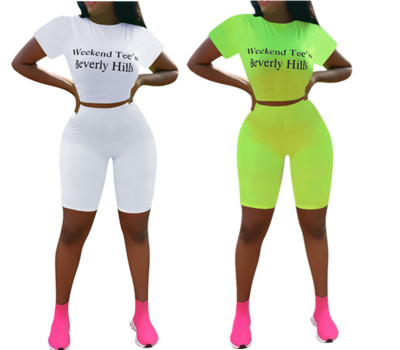 Letters Printing Women T Shirt Bodycon Hot Solid Shorts YMT6077