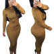 Casual Long Sleeves Skinny Print Ankle Dress YZ1650