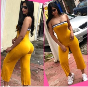 Sexy solid color sleeveless shoulder-length jumpers nightclub clothing N9146