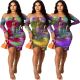 Urban casual tie-dye printing one-neck tie dress T3431H