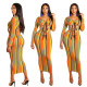 Latest Stripe Long Sleeves Midi Dress For Ladies WMZ2381