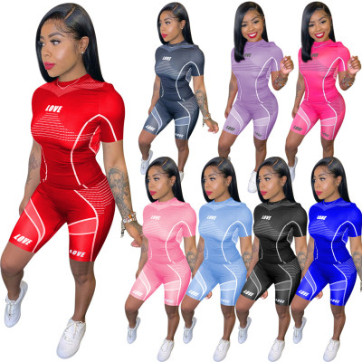 Sports Letter Printed Yoga Sweatsuit Two Pieces Sets QQM4060