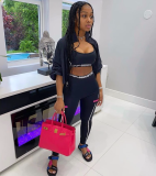 Letter Printting Crop Mini Tops With Long Pants 2 Pcs Sets FF1028