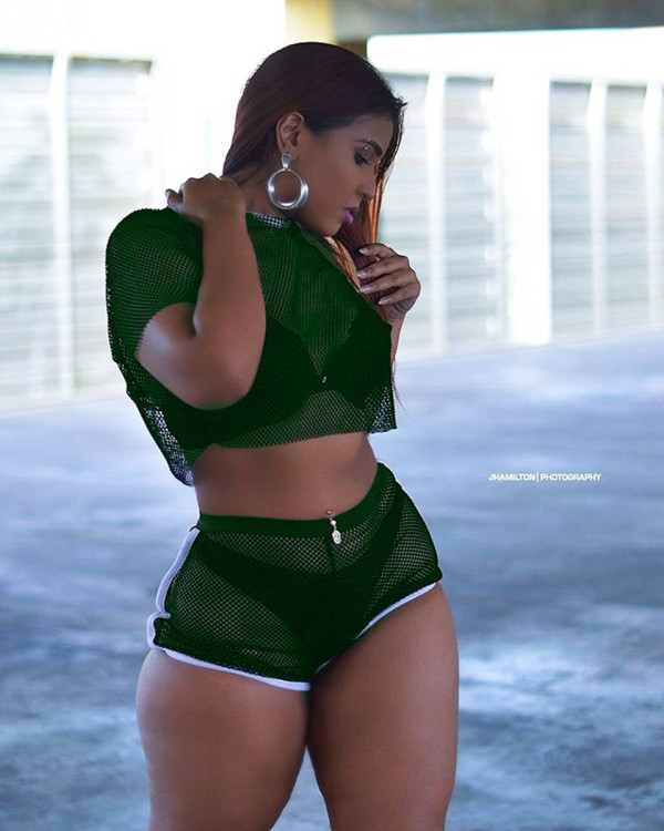 Cheap Sexy See Through Hooded Mesh Shorts Suits N9019-1