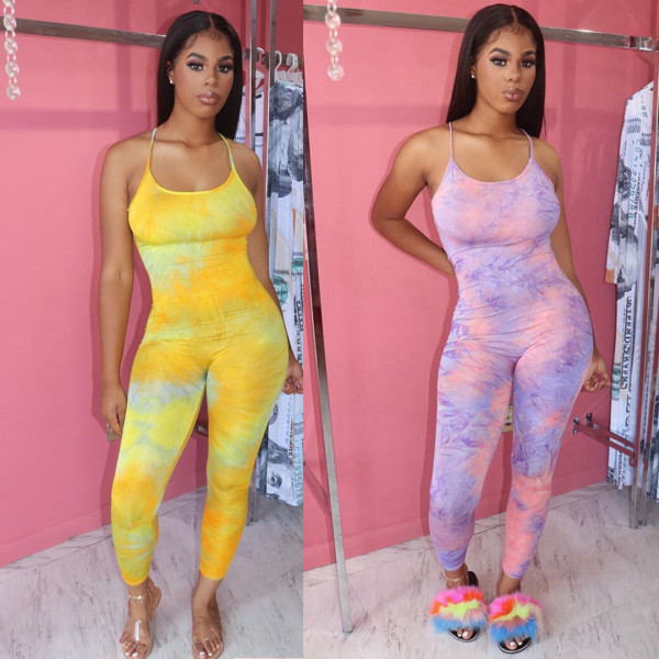Sexy Coloring Gradient Suspenders Backless Jumpsuit BN091