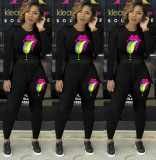 New Arrival Comfy Ladies Lip Printed Tight Leisurewear LMM8091