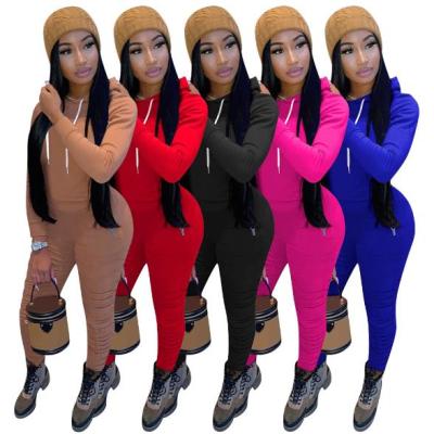 Solid color hooded sports pants suit two-piece suit 2 zipper pockets QQM4085