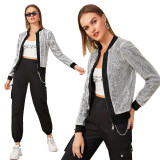 New Style Women Casual Silver Sequined Jacket TRS2006