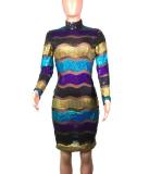 Sexy Mesh Striped Sequin Bodycon Dress BS-1020