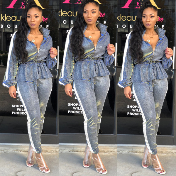Fashion Bling Bling Track Suits Elastic Coat Skinny Pants LD8218