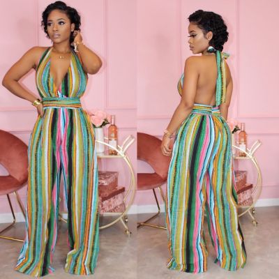 New style striped halterneck jumpsuit BN046