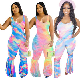 Women's gradient color vest flared jumpsuit Q546