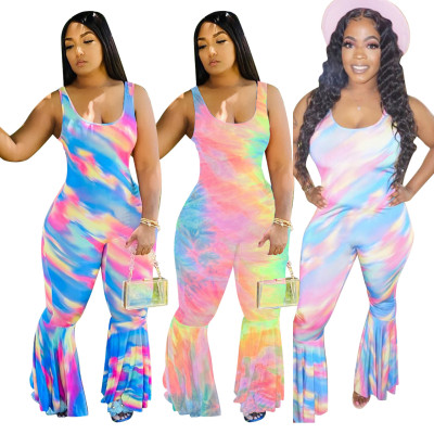 Women's gradient color vest flared jumpsuit Q546