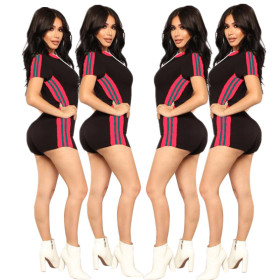 Wholesale Price Bodycon Short Sleeves Jumpsuit With Zipper YYZ605