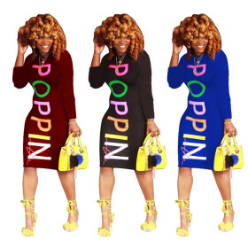 Fashion Letters Printing Bodycon Midi Dress For Daily Wear TRS862