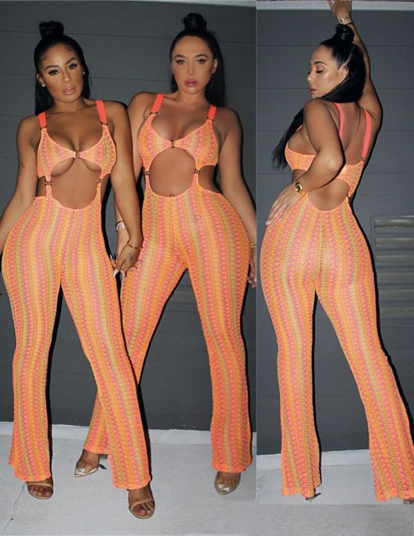 Unique Ladies Tight Printing Low-Cut Long Jumpsuit YX9111