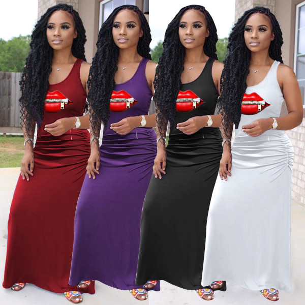 Supermodel women's casual solid color pleated zipper lips 4 color big swing dress ALS189