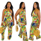 Cheap Ladies Printing Halter Neck Wide Leg Jumpsuit WJ5046