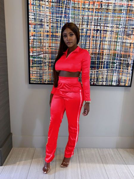 Women's autumn and winter red sports and leisure two-piece LLS0284
