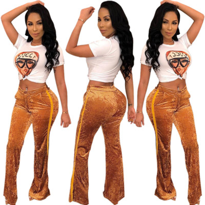 Women Pleuche Low-Waistline Flare Pants DN8185