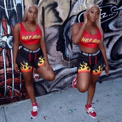 Fashion Digital Printed Suspenders Mini Top With Shorts Two Piece Set ORY5162