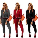 Zipper Long Sleeve Coat Skinny Pants Casual Women Outfits F8141