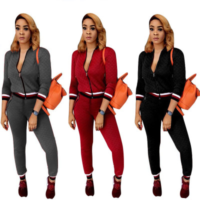 Zipper Long Sleeve Coat Skinny Pants Casual Women Outfits F8141