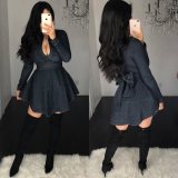New Arrival Pure Color V Collar Party Dress For Ladies YYZ930