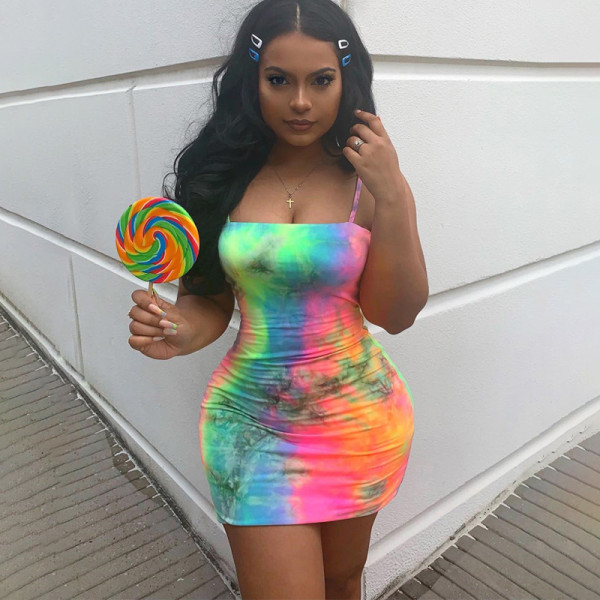 Fluorescent Camouflage Sling Dress D950837A