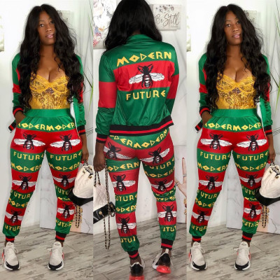 Long Style Zipper Two-Piece Christmas Patterns Women Sets OMY8005