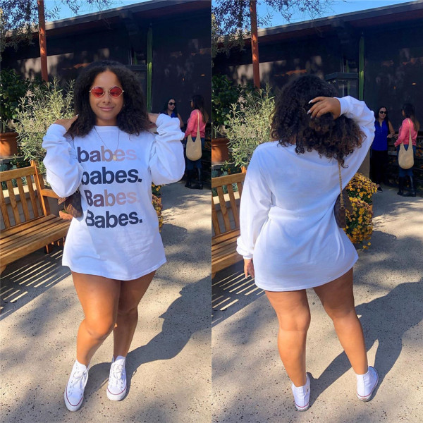 All-Match Female Letters Print Round Collar White T-Shirt LS6322