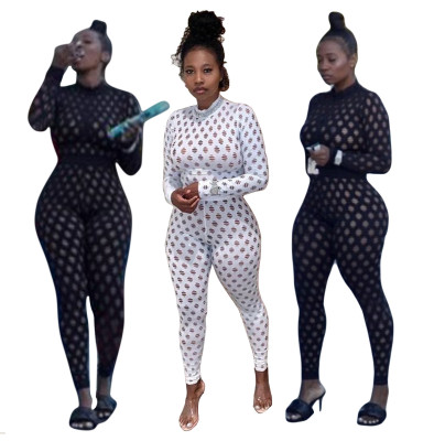 Explosive hollow European and American sexy nightclub hollow jumpsuit MY9724