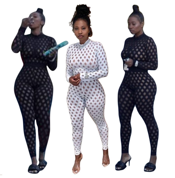 Explosive hollow European and American sexy nightclub hollow jumpsuit MY9724