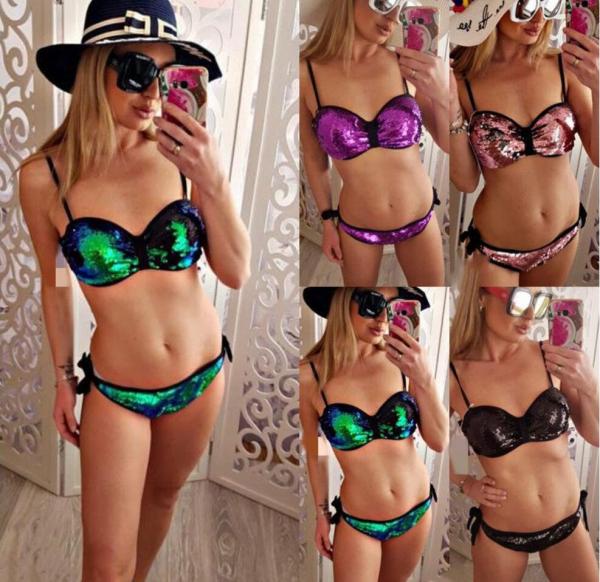 AB face sequins sexy big split swimsuit QS-1826