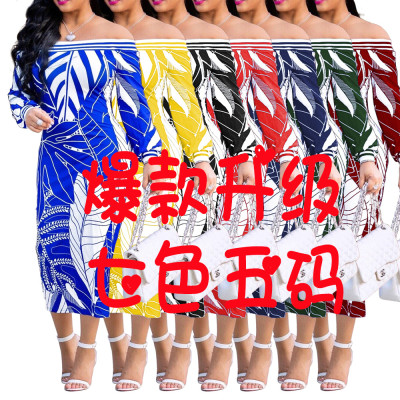 Wholesale Price Strapless Long Sleeves Printing Midi Dress A8241