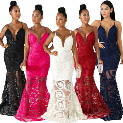 Lace Patchwork Sexy Pure Color Spaghetti Strap Maxi Dress QZ3290